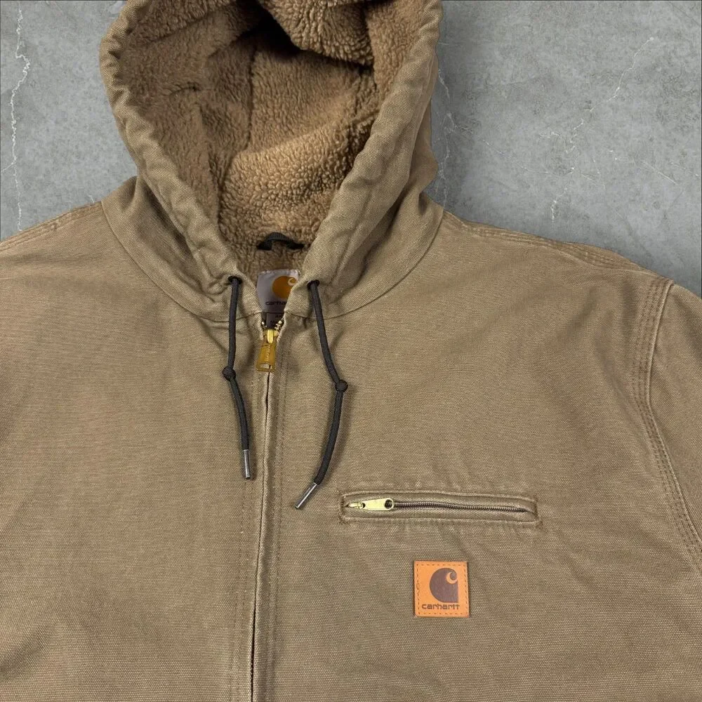 Vintage Carhartt J141 LBR Hooded Detroit Sierra Sherpa Lined Jacket EUC! - 2XL